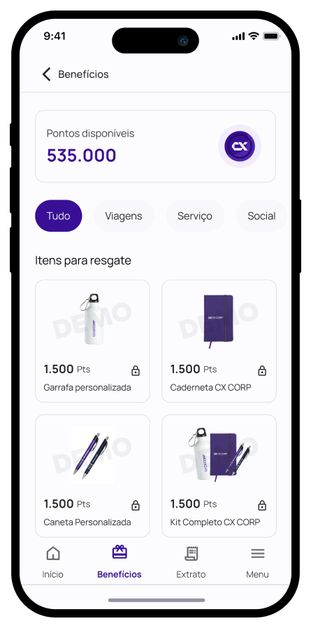 Mockup do Programa de Pontos - Recompensas